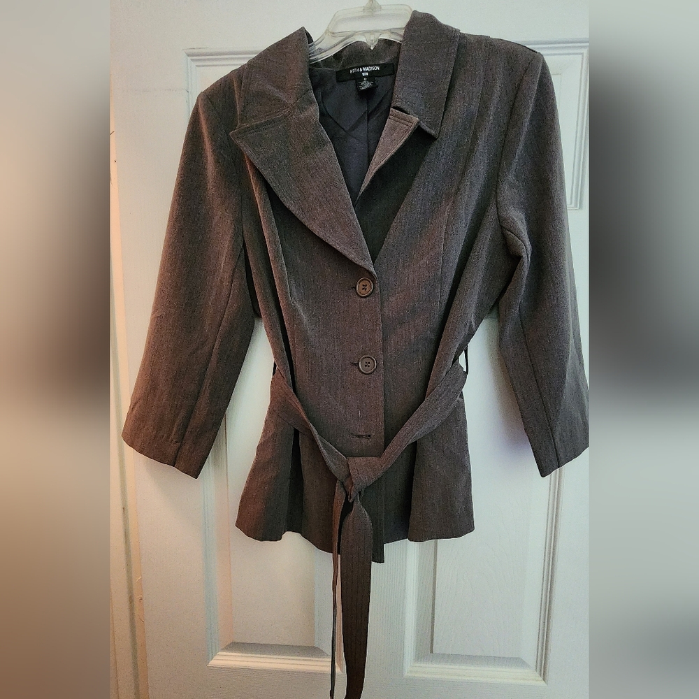 89th & Madison Belted Tailored Blazer Jacket - Gray